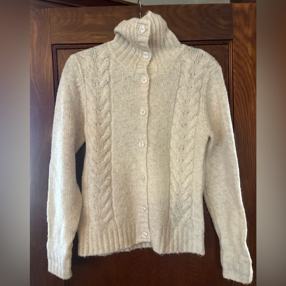 NWOT Y2K L.L. Bean Kint Cardigan Wool Blend Sweater Cream Size Small - Picture 3 of 7